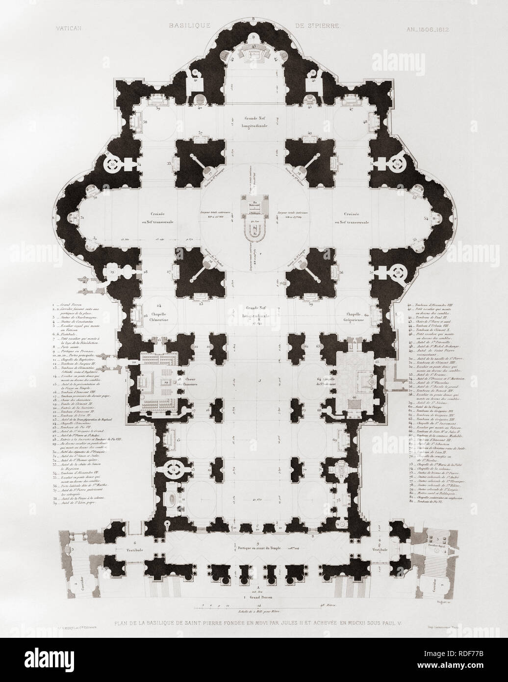 Il piano terra della basilica di San Pietro, il Vaticano, Roma, Italia. Dopo un XIX secolo incisione. Foto Stock