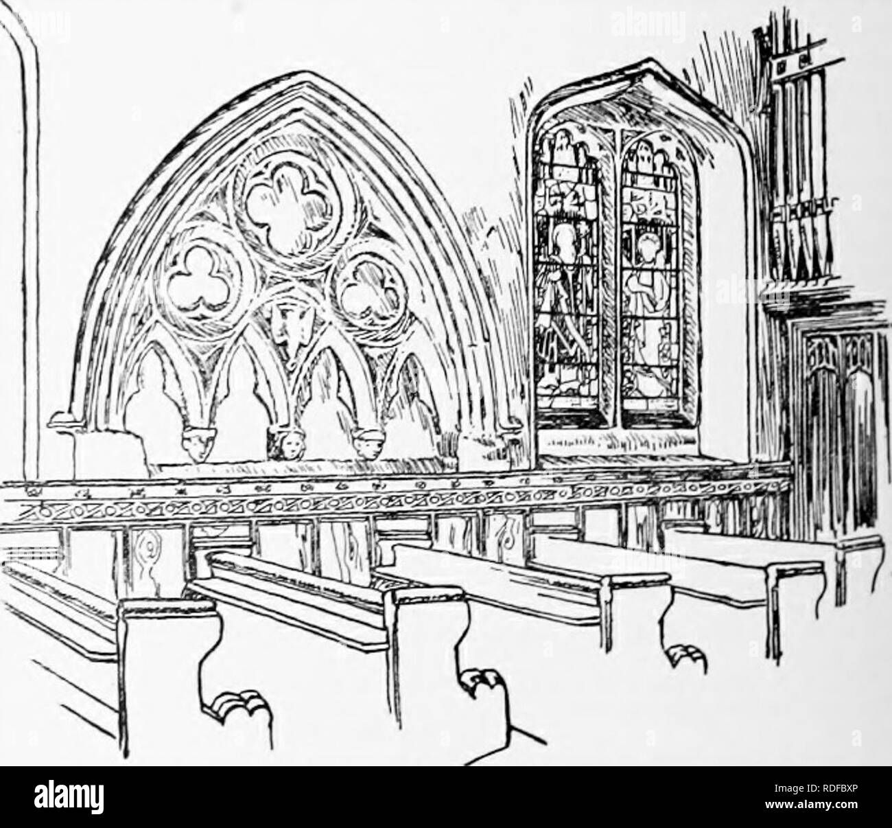 . La storia di Victoria della contea di Hertford. Storia naturale. In precedenza anche la parte distrutto, mac EajlSfCcdModem Piano della Chiesa Dicswell un arco di circa 1200 apertura nella cappella del nord. Il volto verso il coro è moderno. L'arco è di due-centrato di un singolo ordine smussata ; a est di è un profondo incavo con un quattro-centrata, testa di 1 5 ° secolo, che possono essere state originariamente aperto su entrambi i lati. Nella parete a sud ad est è un moderno albergo a tre finestre di luce con una testa quadrata. All'estremità ovest di questa parete è una nobile segmentale capo-finestra, probabilmente del XIII secolo Foto Stock