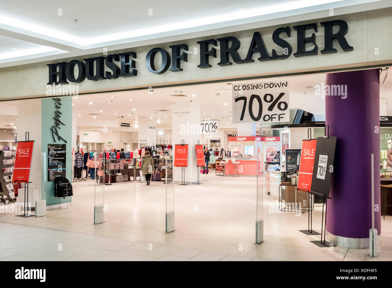 Chiudere la vendita alla House of Fraser shop, Nottingham, Inghilterra, Regno Unito Foto Stock