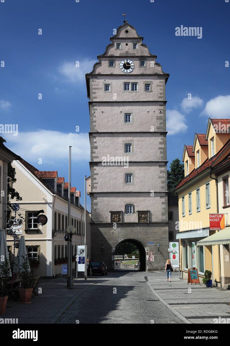 Gate Hohntor tower, Bad Neustadt an der Saale, Landkreis Rhoen-Grabfeld distretto, bassa Franconia, Bavaria Foto Stock