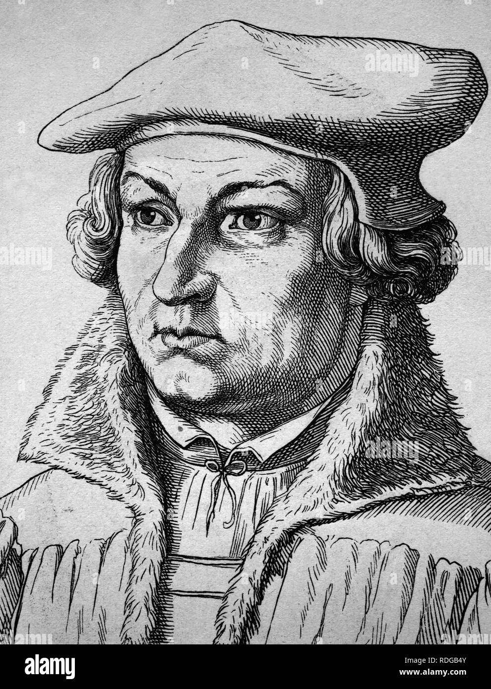 Justus Jonas, 1493 - 1555, riformatore e amico di Lutero, ritratto, storico illustrazione, 1880 Foto Stock