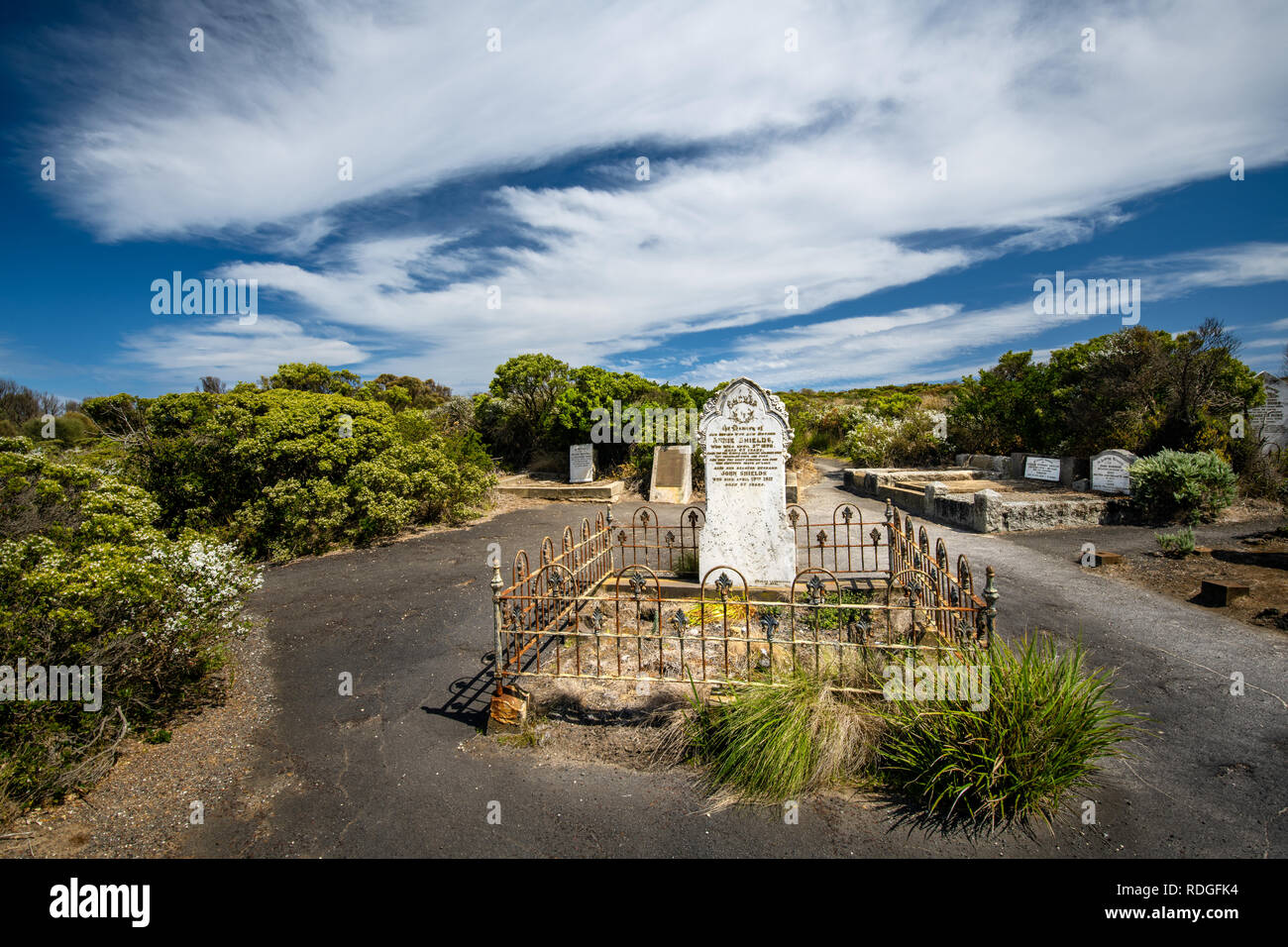 Storico Loch Ard cimitero nel Parco Nazionale di Port Campbell. Foto Stock