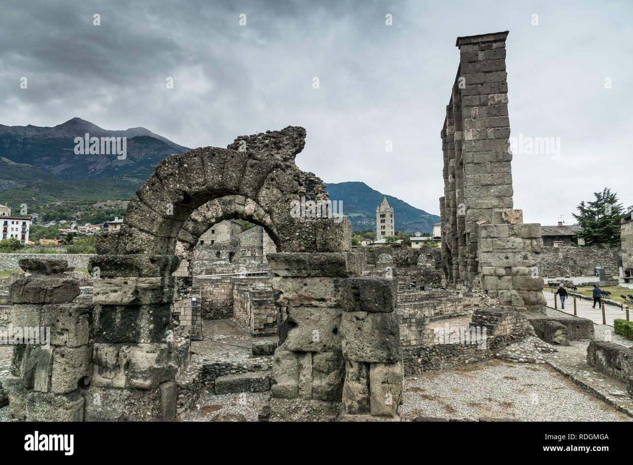 Archeologische Überreste des Teatro Romano di Aosta, Italien Foto Stock