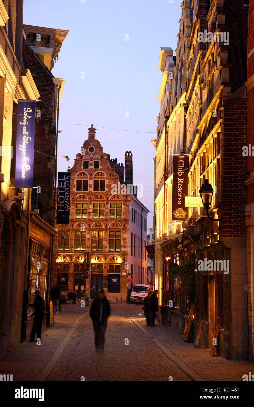 Il quartiere storico di Ghent, Jan Breydelstraat street, Gand, Fiandre Orientali, Belgio, Europa Foto Stock