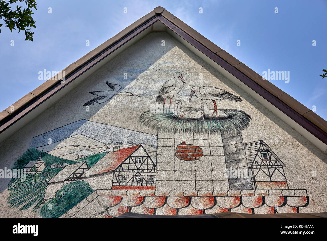 Wall Art, nesting stork, la fauna selvatica Foto Stock