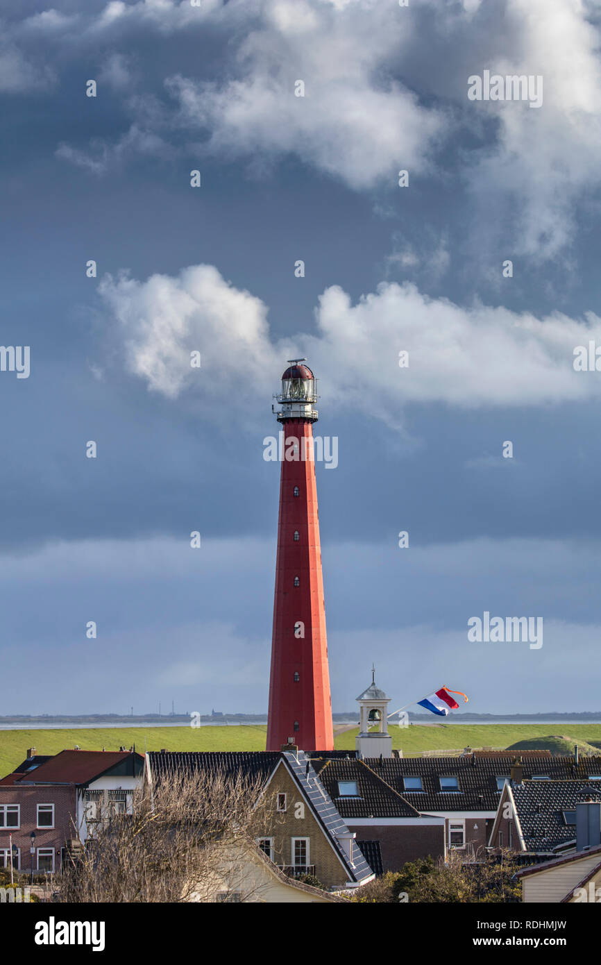 Faro chiamato Lange Jaap. Den Helder, Paesi Bassi. Foto Stock