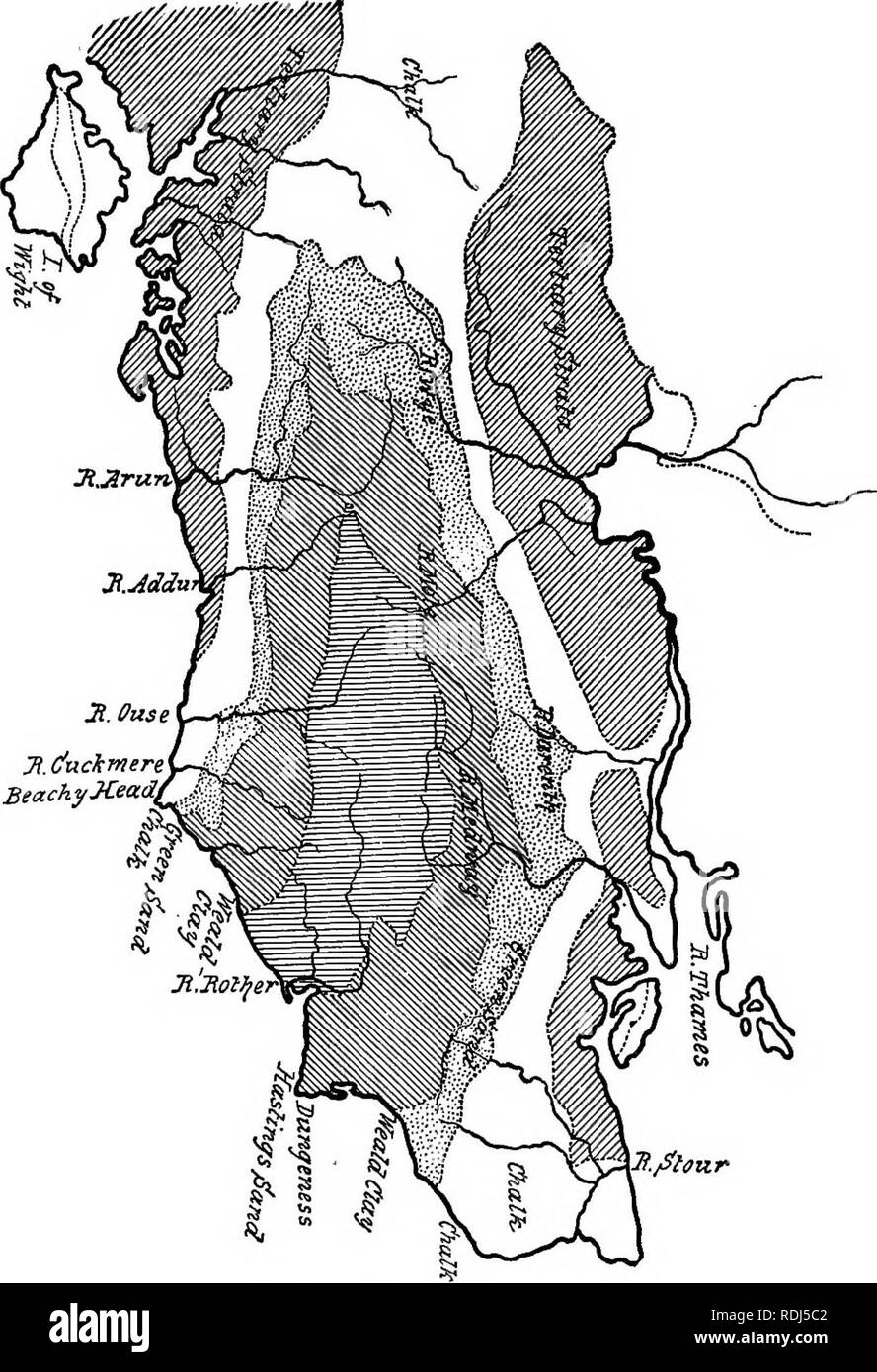 . Le bellezze della natura e le meraviglie del mondo in cui viviamo. Storia naturale; geografia fisica; Astronomia. Ji. dncimere Fig. 39. - Mappa del Weald di Kent.. Si prega di notare che queste immagini vengono estratte dalla pagina sottoposta a scansione di immagini che possono essere state migliorate digitalmente per la leggibilità - Colorazione e aspetto di queste illustrazioni potrebbero non perfettamente assomigliano al lavoro originale. Carrollton, Giovanni, Sir, 1834-1913. New York, Londra, Macmillan e Co. Foto Stock