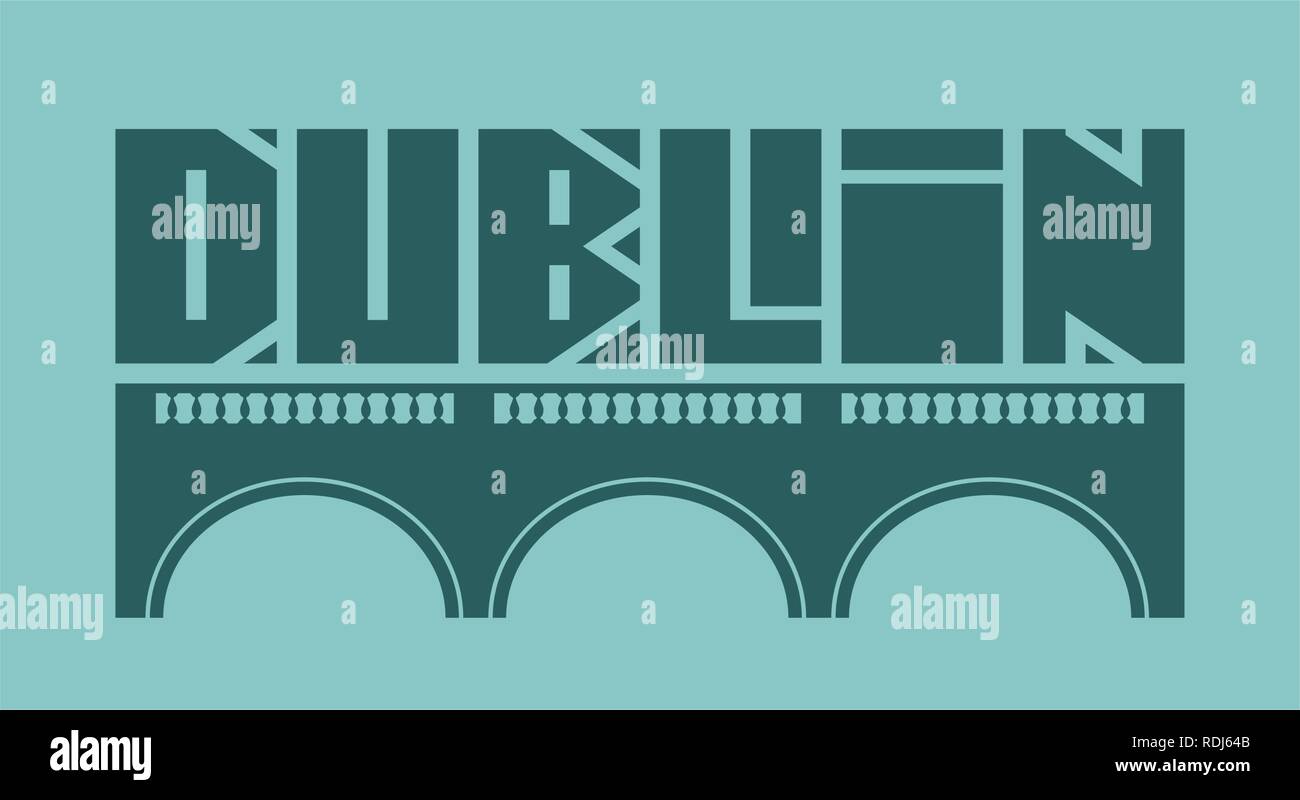 Dublino città nome e silhouette di ponte Illustrazione Vettoriale