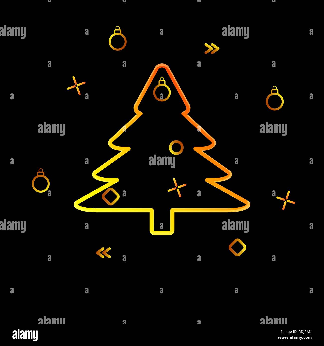 Il contorno dell'albero di Natale e la festa di tinsel su sfondo nero Illustrazione Vettoriale