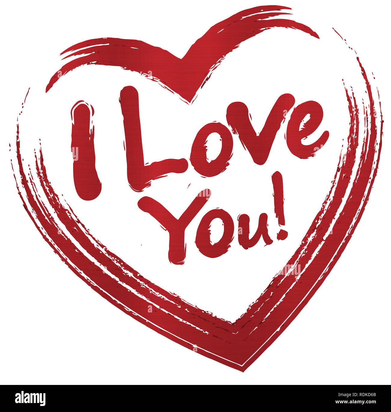 Ti amo scritte rosso metallizzato forma di cuore illustrazione Foto Stock
