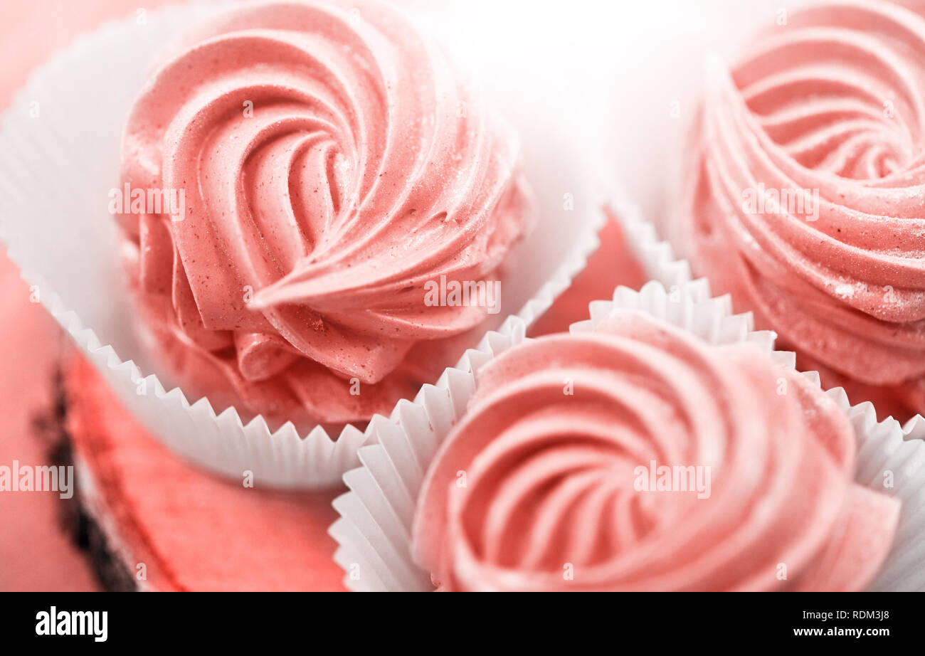 Zephyr marshmallow dessert in living color corallo Foto Stock