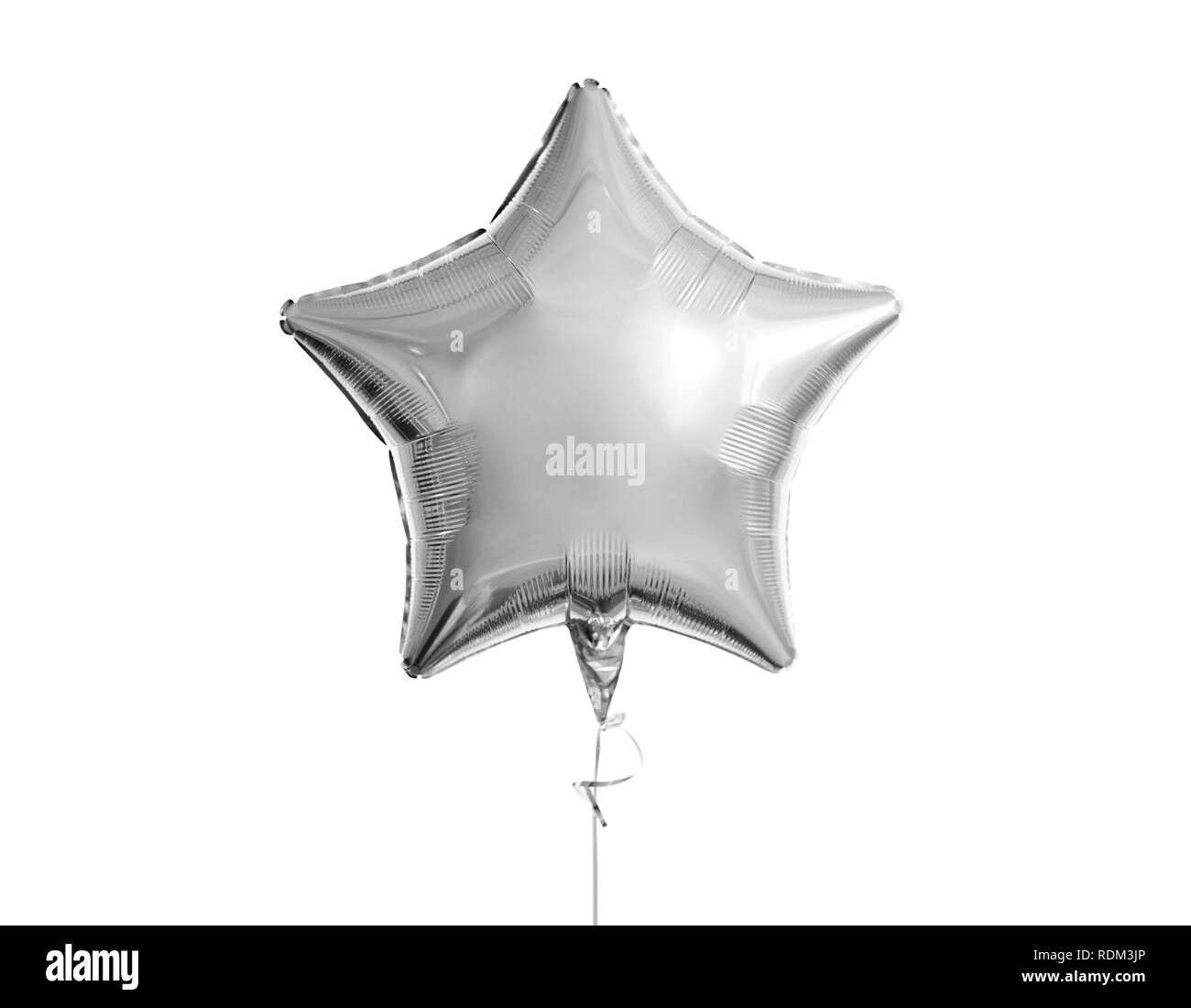 Una stella d'argento palloncino su sfondo bianco Foto Stock