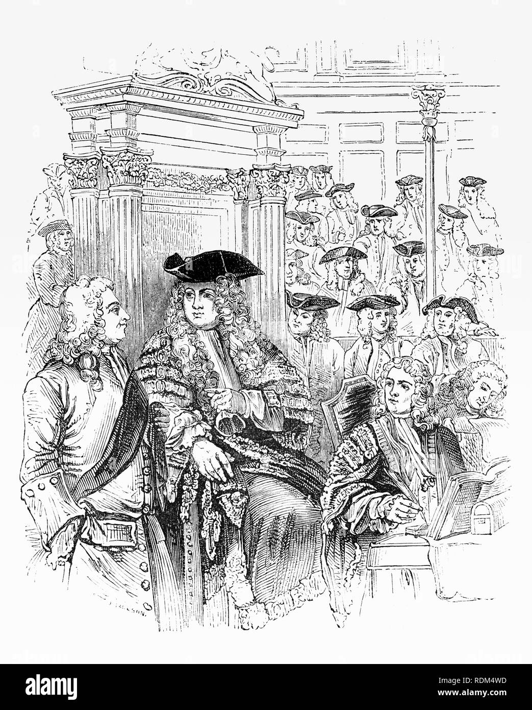 La House of Commons durante il tempo di Robert Walpole, 1° Conte di Orford (1676-1745), conosciuto prima 1742 come Sir Robert Walpole, lo statista inglese che è generalmente considerata come de facto il primo Primo ministro della Gran Bretagna. Foto Stock