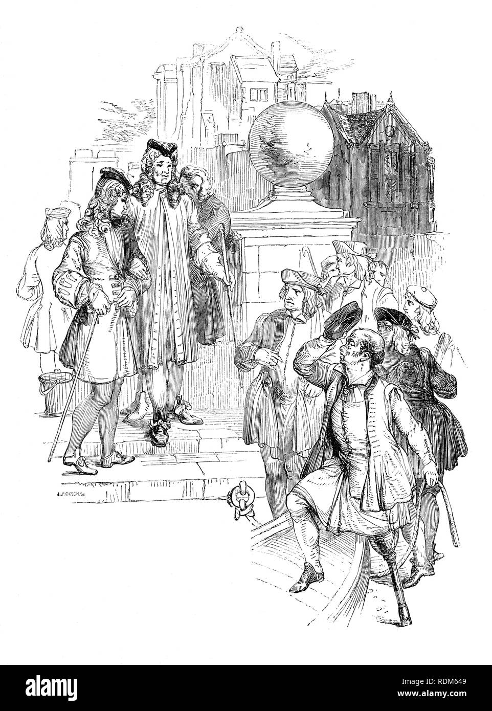 Sir Roger de Coverley, il carattere fittizio, ideato da Joseph Addison, a fasi di theTemple dove egli seleziona un barcaiolo zampe per prendere lui a favore di Vauxhall. Egli è stato raffigurato come l'apparente autore di documenti e lettere che sono state pubblicate in Addison e Richard Steele's periodico influenti lo spettatore. Sir Roger era un baronet ed un tipico sbarcati country gentleman egli è stato anche un membro della fittizia spettatore Club e il de Coverley Gli scritti inclusi divertente vignette di inizio del XVIII secolo di vita inglese che sono state spesso considerate il spettatore la migliore caratteristica. Foto Stock