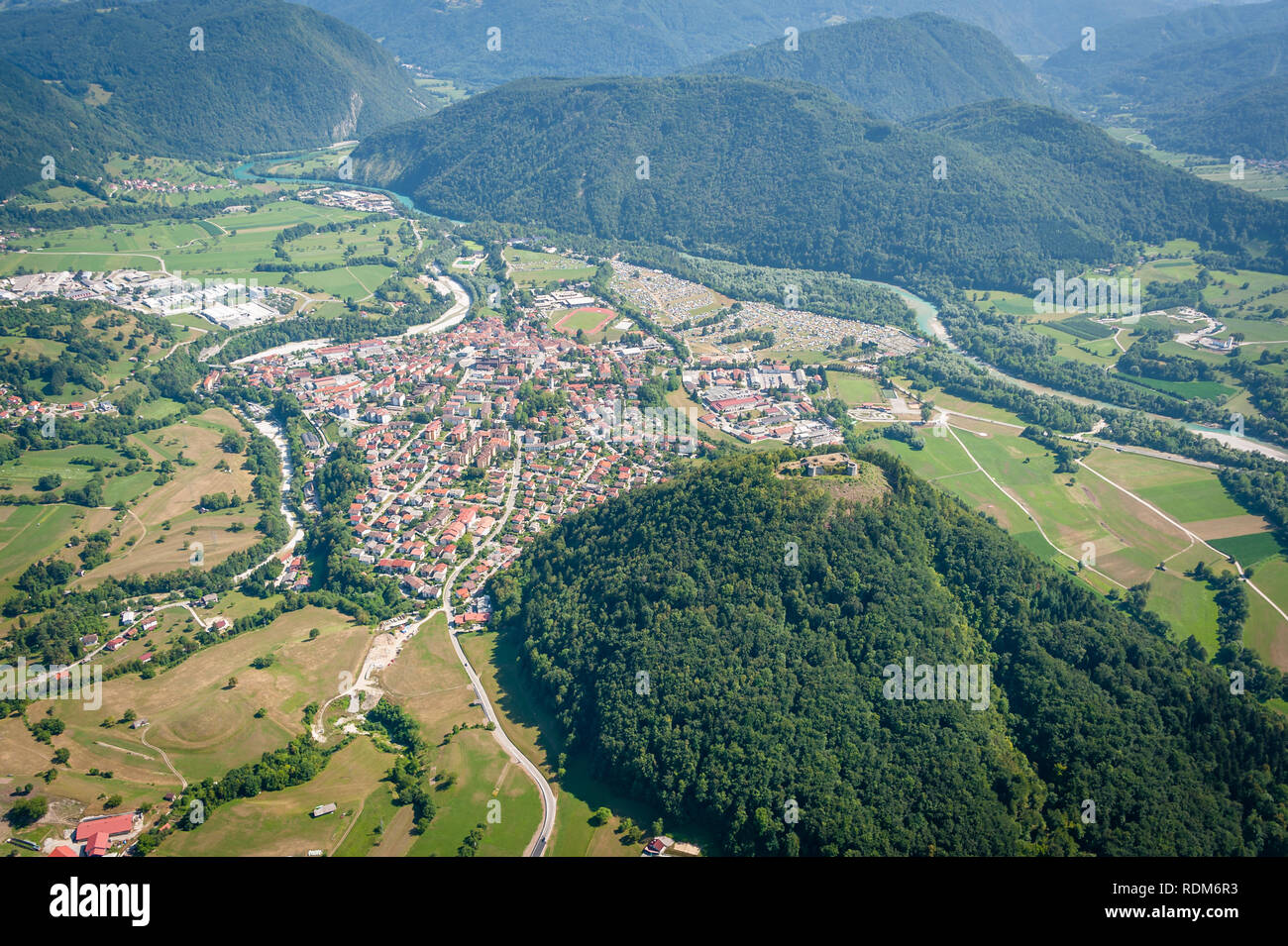 Al di sopra di Vista di Tolmino, Slovenia Foto Stock