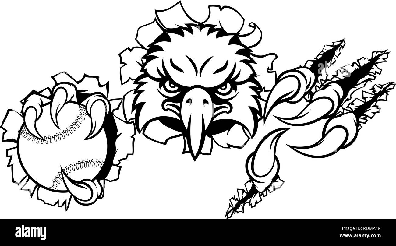 Eagle Baseball mascotte cartoon sfondo ripping Illustrazione Vettoriale