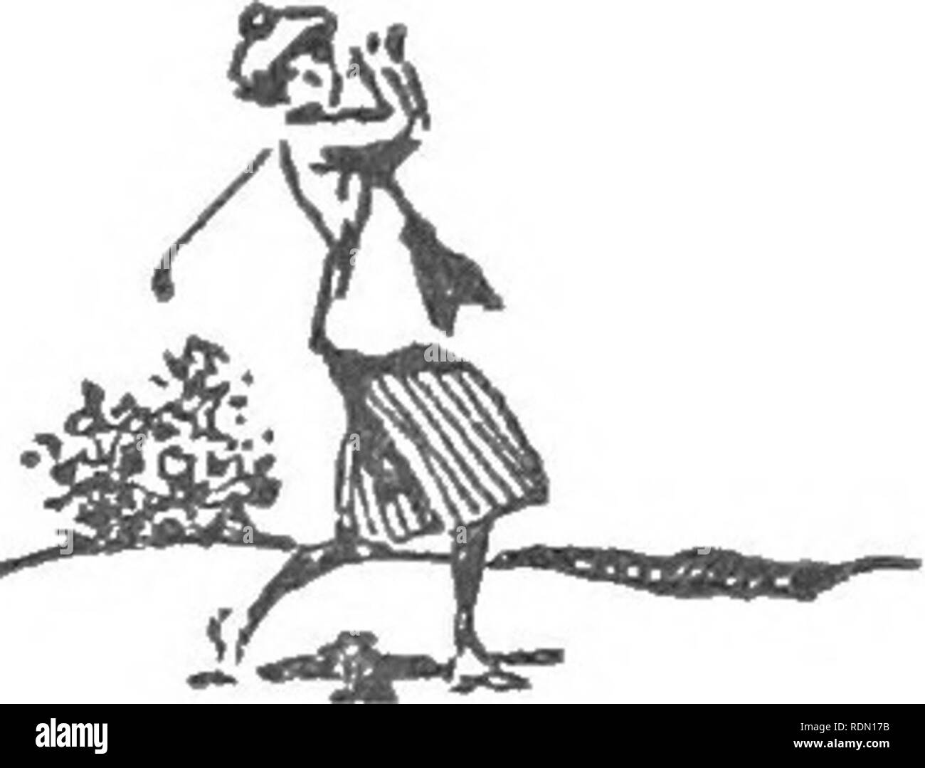 . La semina e la cura dei campi da golf. Campi da golf; graminacee. La semina e la cura dei campi da Golf il terreno ideale Z'egli terreno ideale per il campo da golf è un terriccio ricco di humus e da sei a dodici pollici di profondità. La sua struttura dovrebbe consentire di tenere una notevole quantità di umidità durante tempi di asciugatura, mentre il sottosuolo dovrebbe essere sufficientemente poroso per fornire un adeguato drenaggio per rimuovere l'acqua in eccesso. Buon giardino o terreni agricoli con un sottosuolo permeabile è ideale per il golf links, da un punto di vista del suolo. In difetto di tale Land, molto può essere fatto per migliorare il terreno più povere e la rendono un buon produttore di tappeto erboso. La m Foto Stock