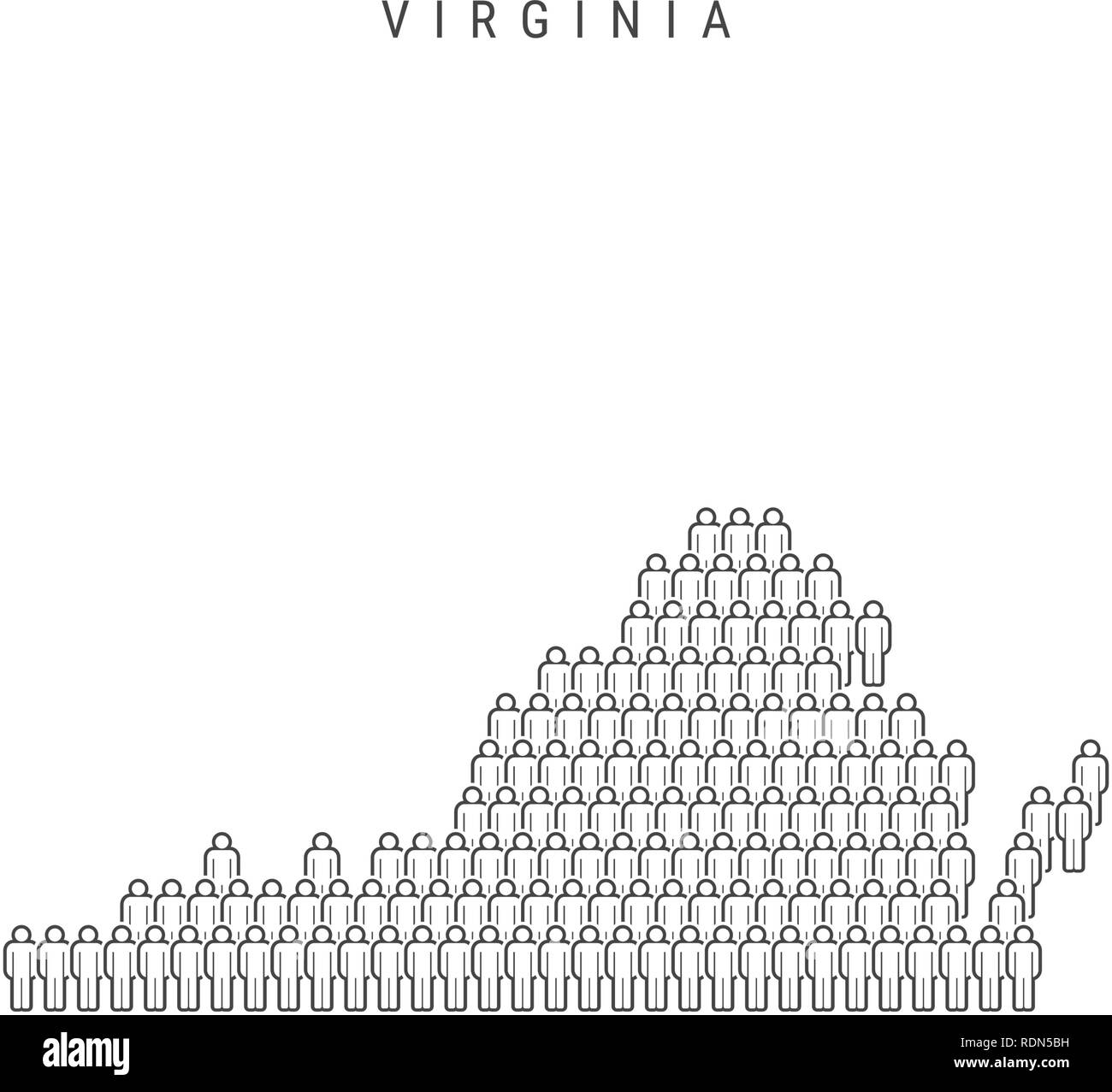 Vector Mappa di persone della Virginia, Stato degli USA. Silhouette stilizzata, persone folla. La popolazione di Virginia Illustrazione Vettoriale