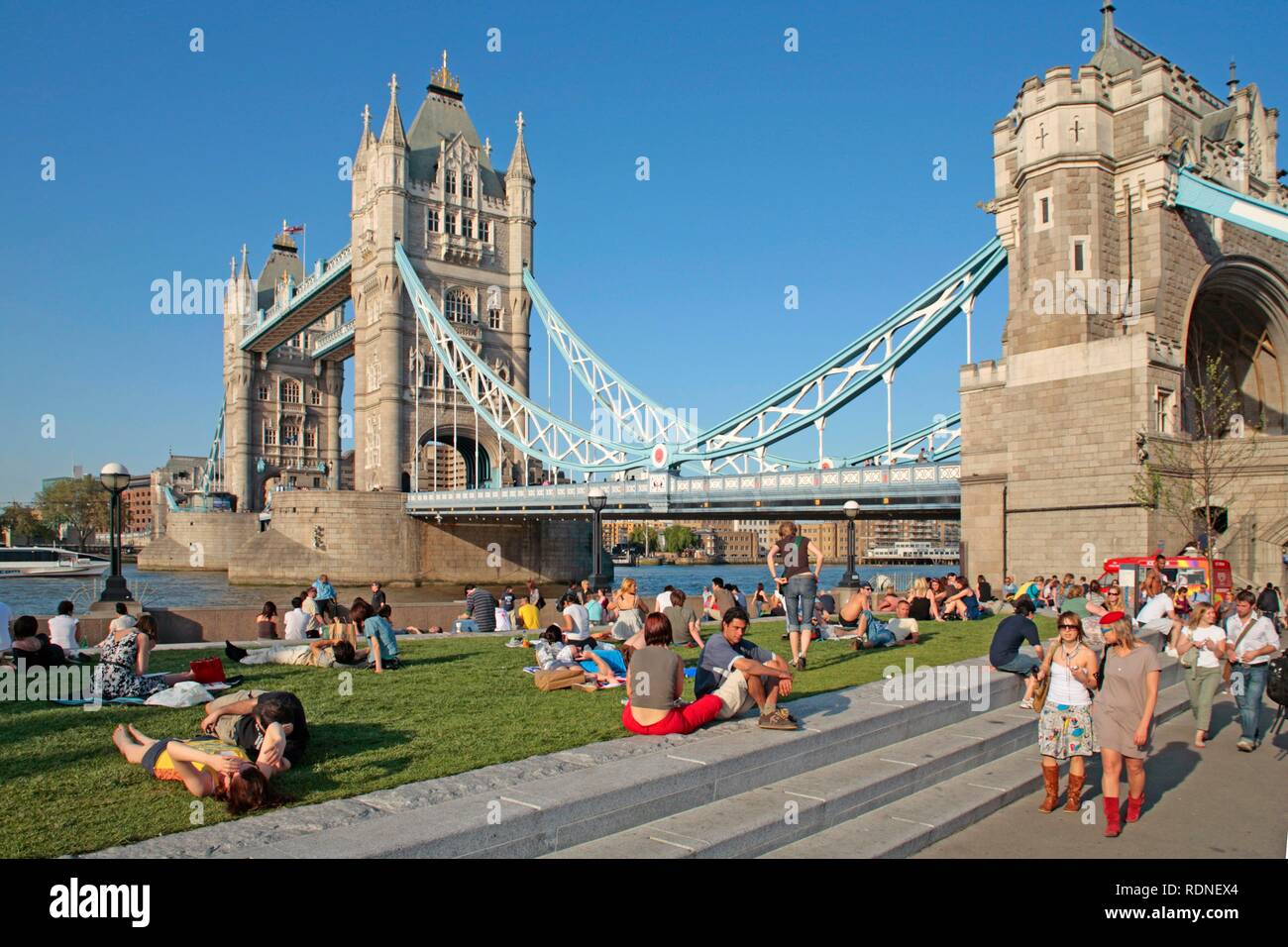 Il Tower Bridge e il Ponte di Londra City Park, Londra, Inghilterra, Gran Bretagna, Europa Foto Stock