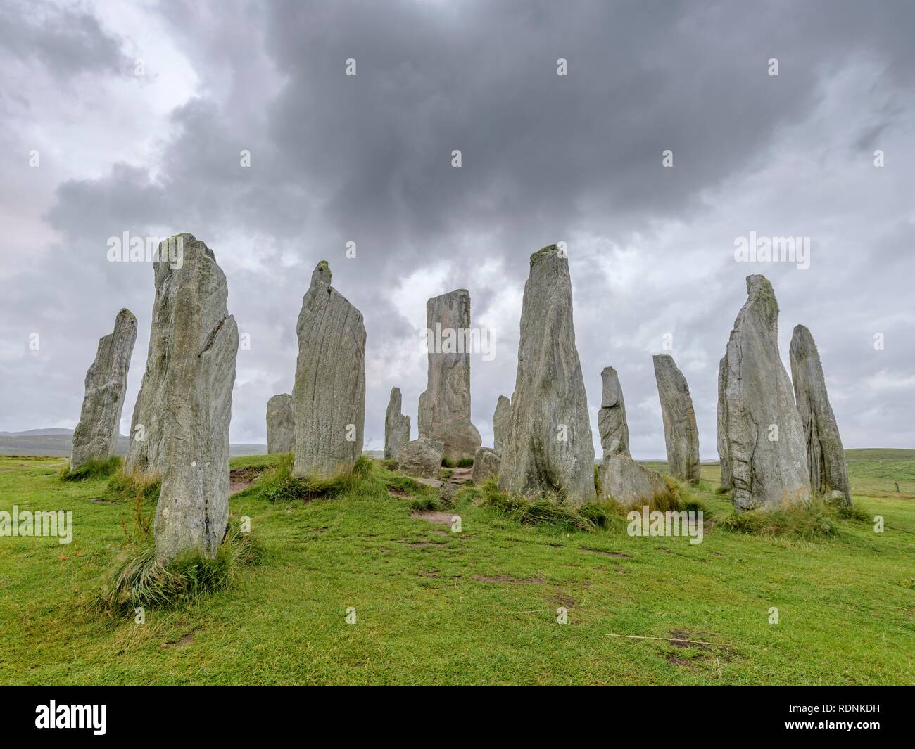 Callanish Standing Stones, Calanais, Lewis e Harris, Ebridi Esterne, Scotland, Regno Unito Foto Stock