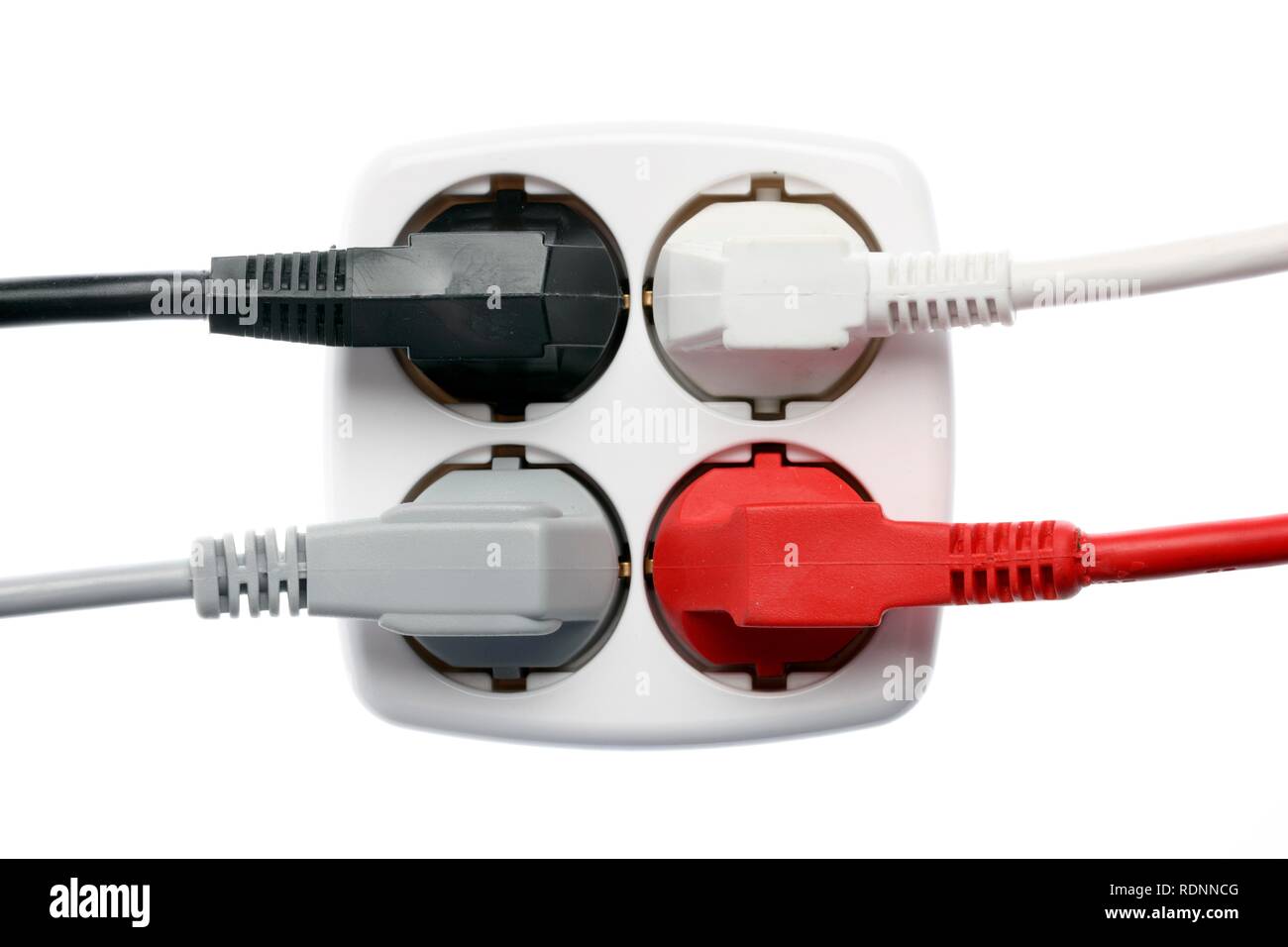 Tappi di sicurezza a due poli, quattro socket plug, alimentazione Foto Stock