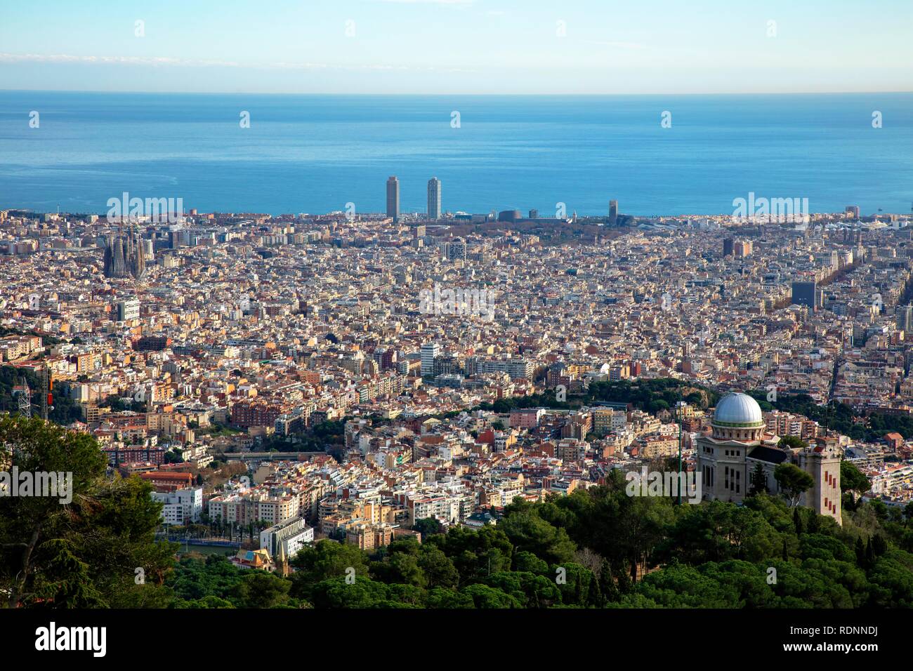 Vista della città, Tibidabo di Barcellona, in Catalogna, Spagna Foto Stock