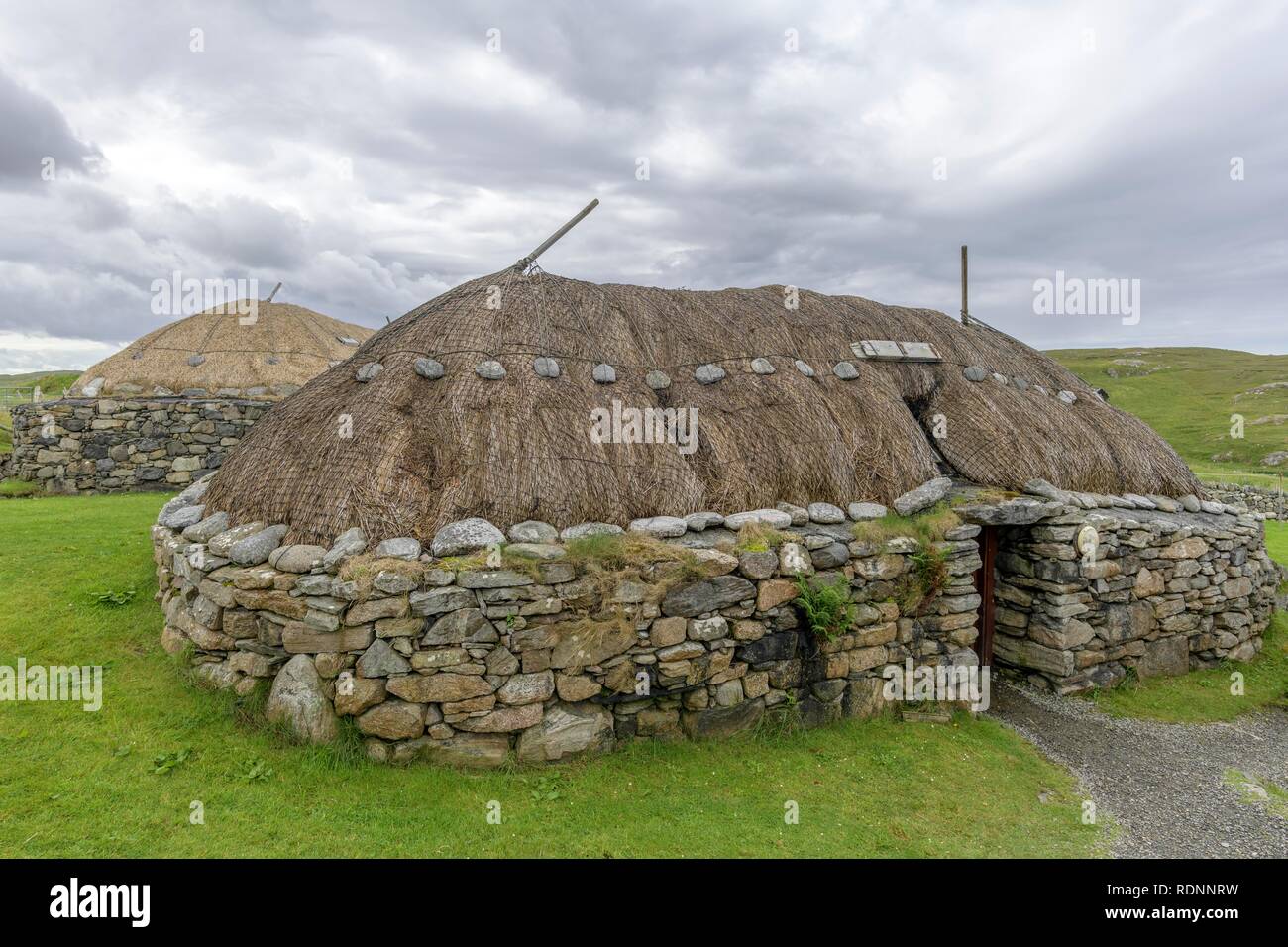 Gearrannan Blackhouse Village, Lewis e Harris, Ebridi Esterne, Scotland, Regno Unito Foto Stock