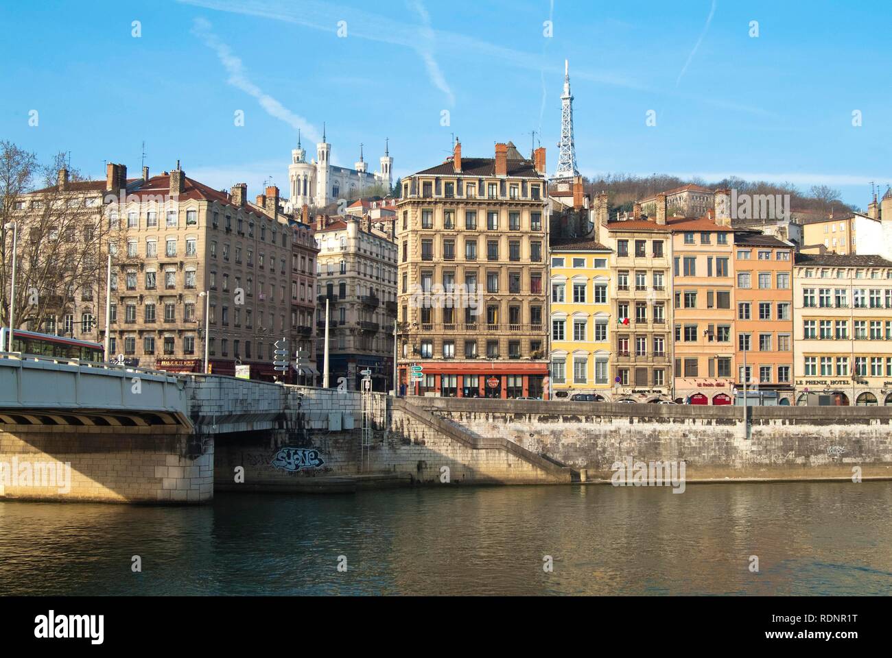 Vecchia Lione dal Saone quay, Lione, Francia, Europa Foto Stock