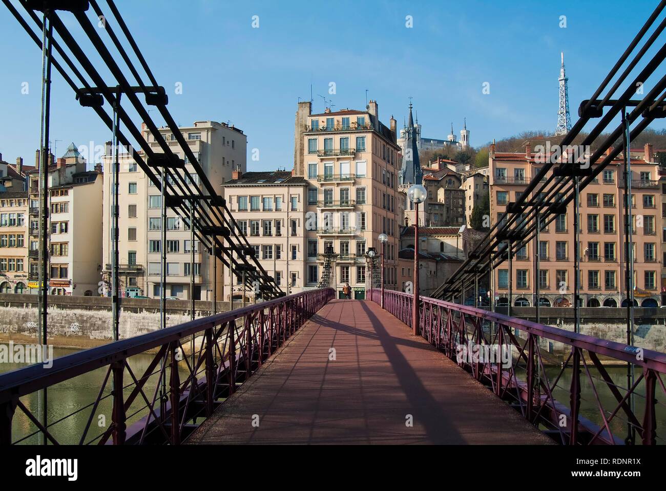 Vecchia Lione dal Saone quay, Sint Vincent passerella, Lione, Francia, Europa Foto Stock