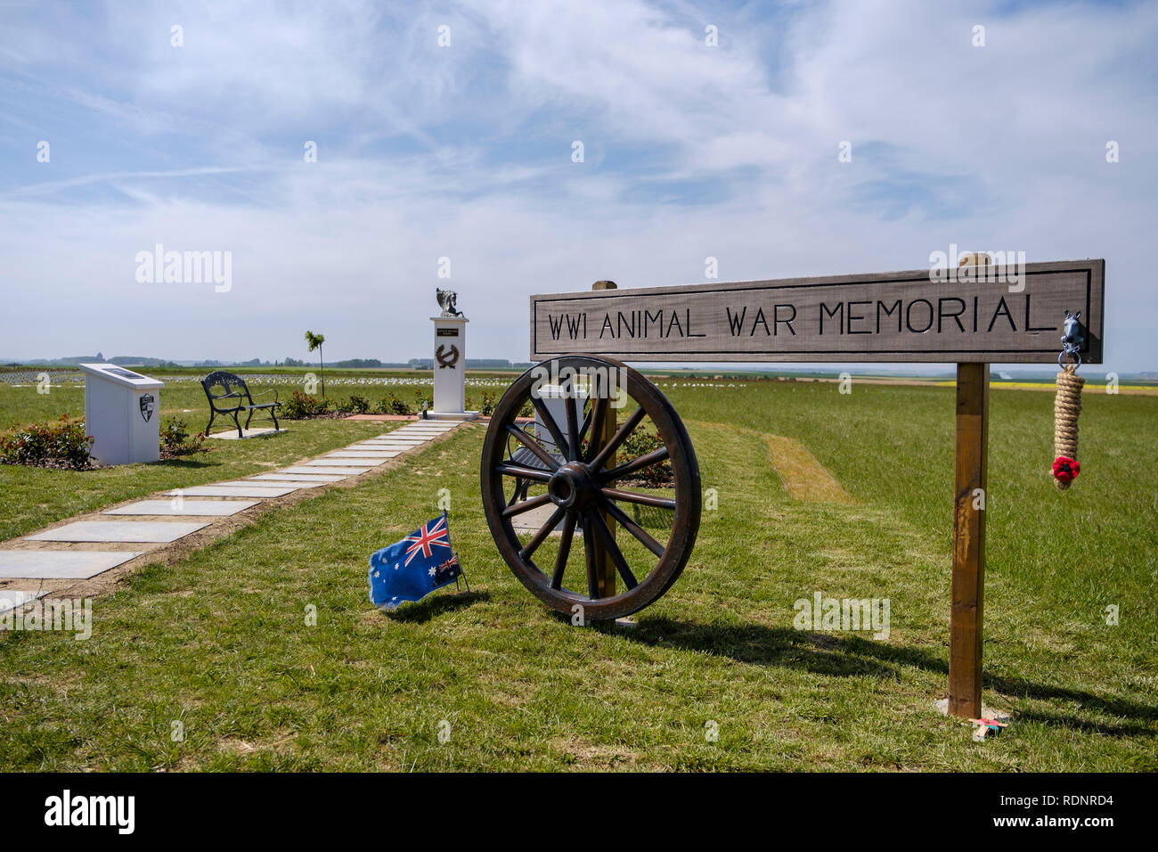 La Guerra Mondiale 1 animale War Memorial, Pozieres, Francia. Foto Stock