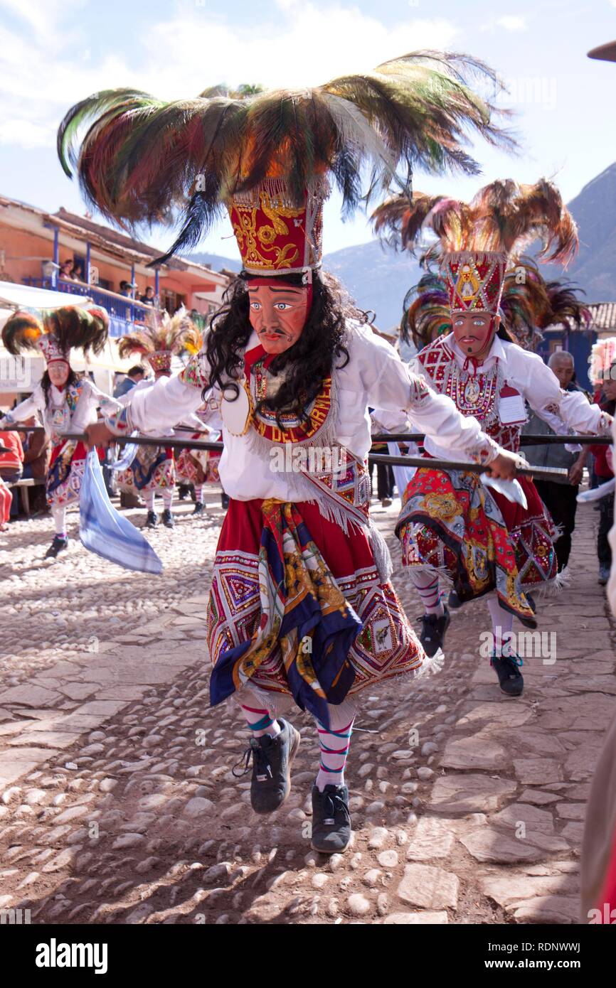 Costume tradizionale parata di Pisac, Perù, Sud America Foto Stock