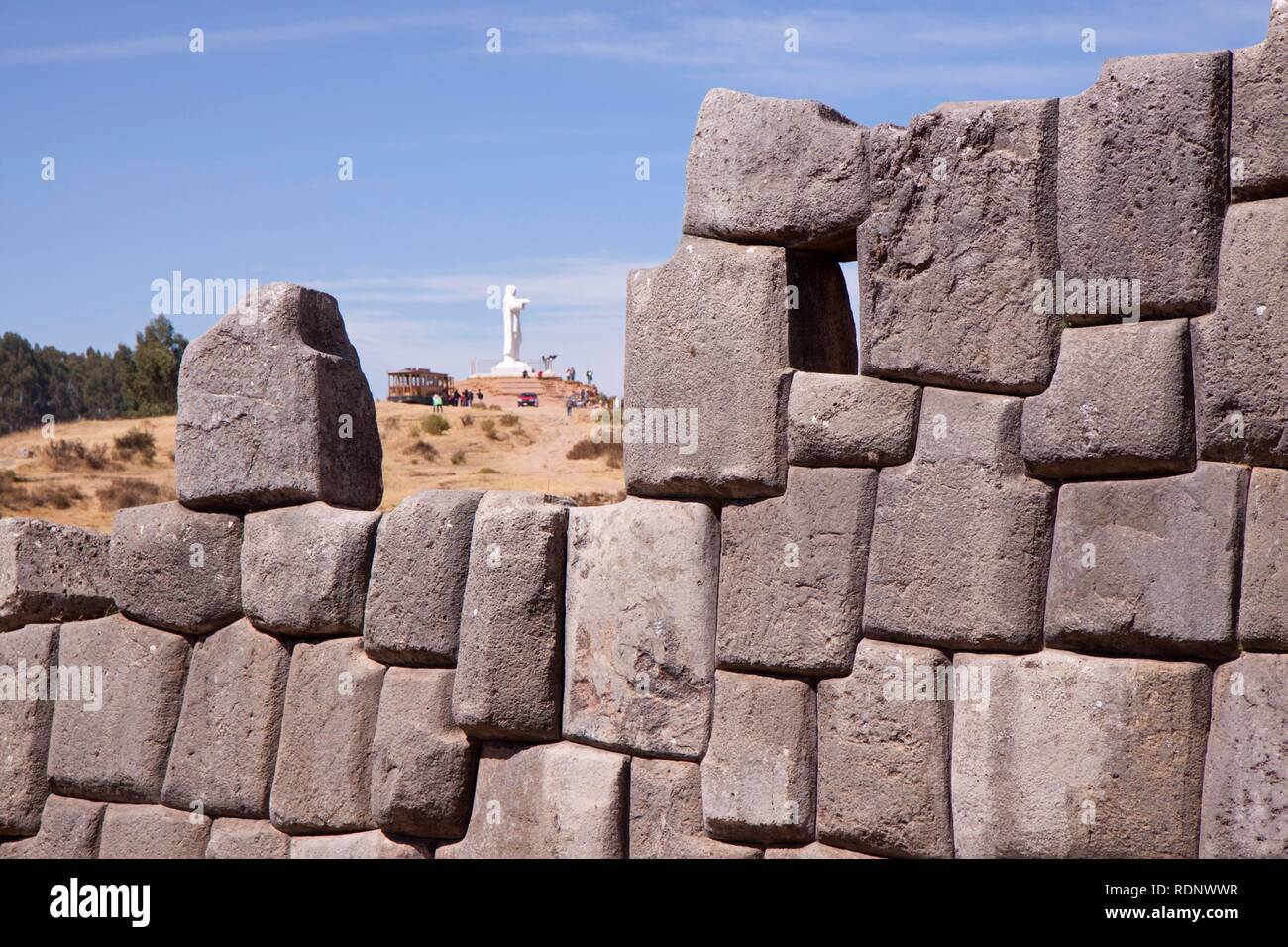 Sacsayhuaman fortezza, costruita dall'Inca, Cuzco, Cusco, Perù, Sud America Foto Stock