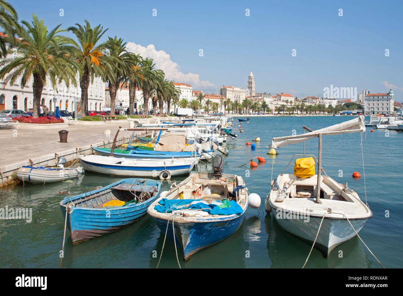 Barche da pesca nel porto di Split, Dalmazia Centrale, Adriatico, Croazia, Europa Foto Stock