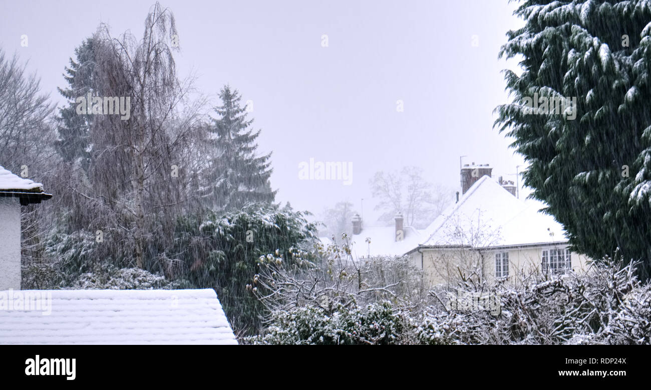 Scena invernale con tetti nevoso Foto Stock