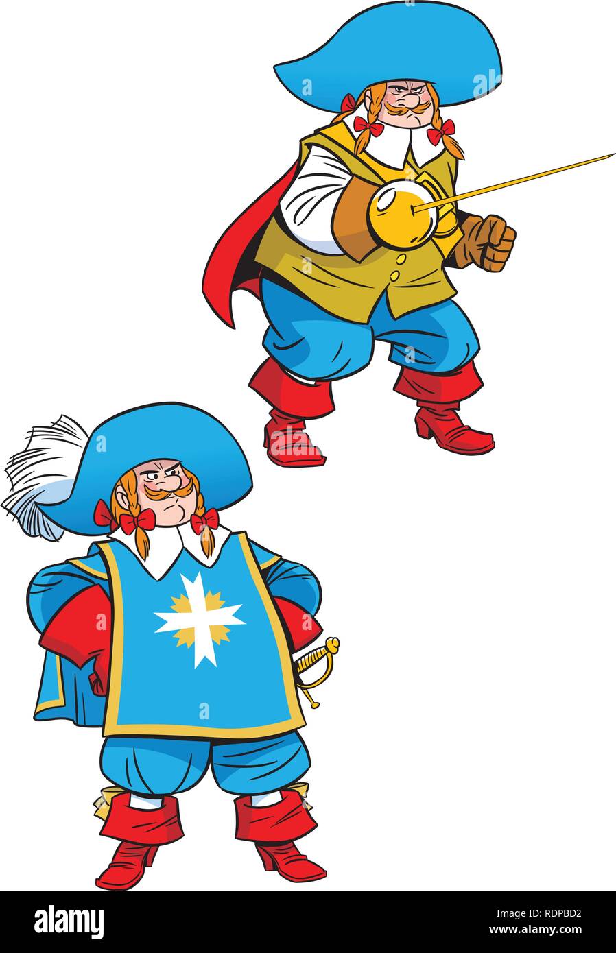 Illustrazione di un musketeer con una spada in pose diverse Illustrazione Vettoriale