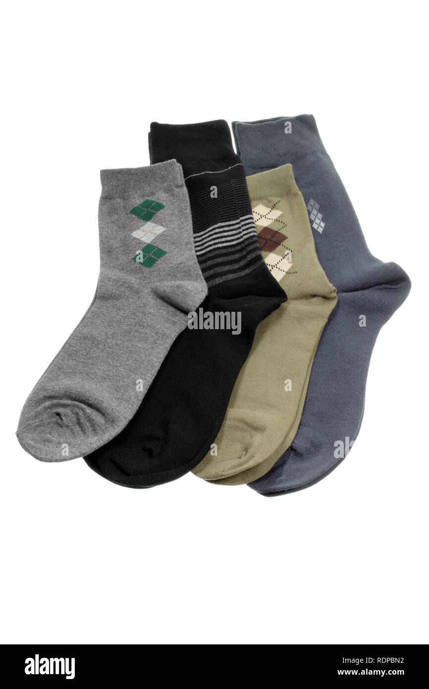 Calze su sfondo bianco Foto Stock