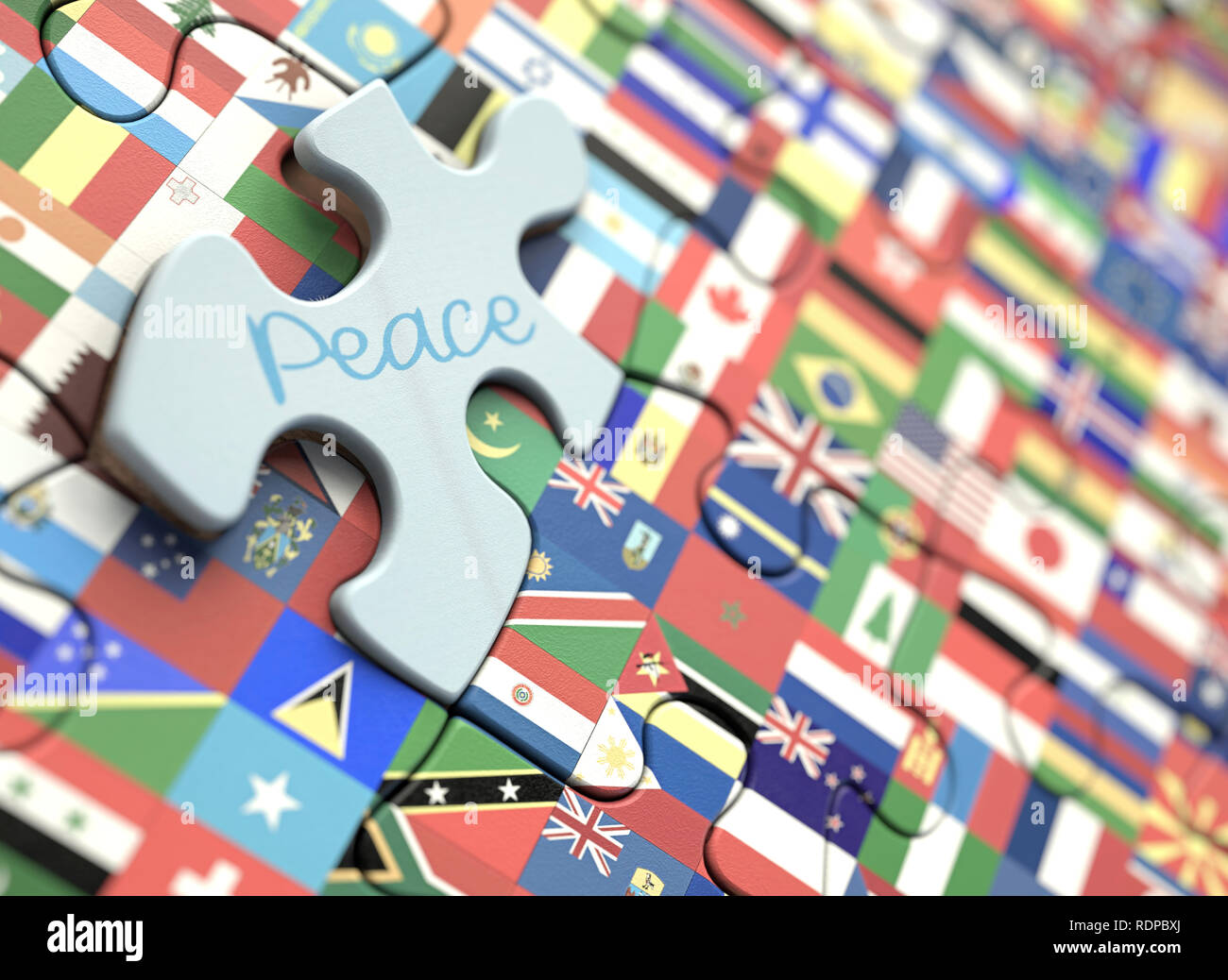 Flag globale e pace puzzle pace, illustrazione Foto Stock
