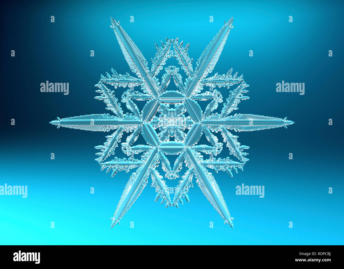 Il simbolo del fiocco di neve contro uno sfondo blu, illustrazione. Foto Stock