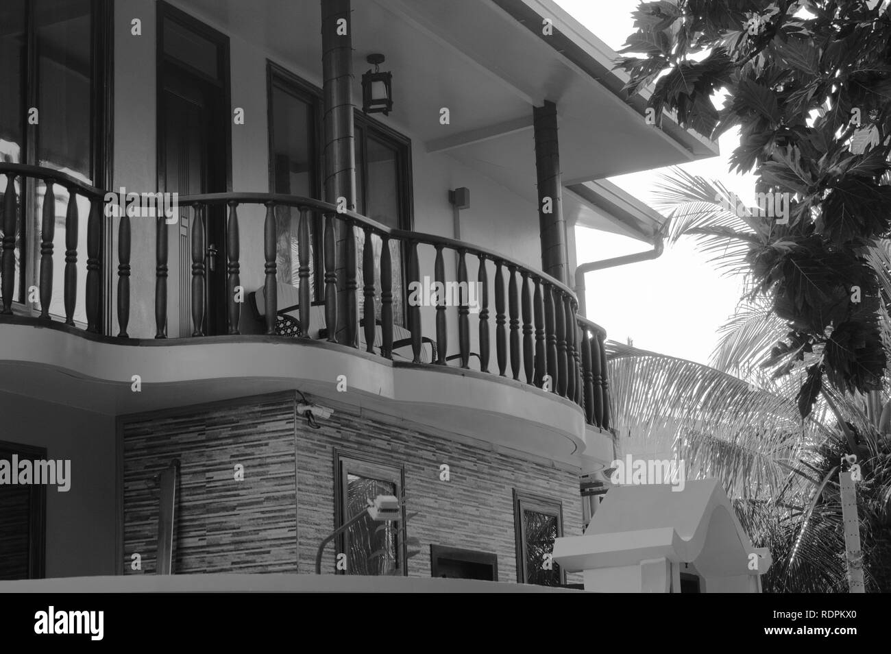 Il balcone di una casa maldiviano (Ari Atoll, Maldive) Foto Stock