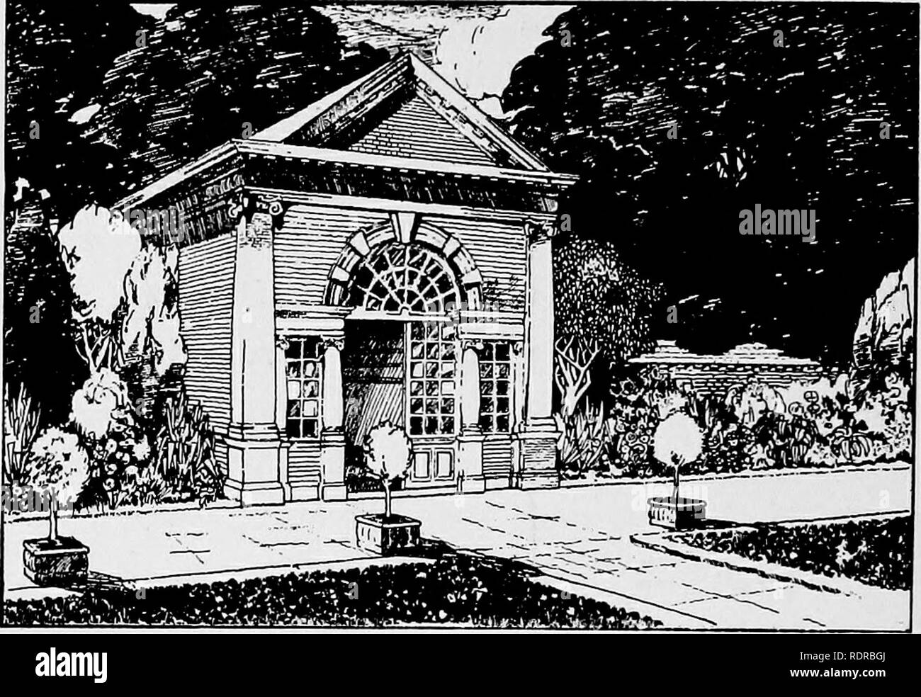 . Giardini nel rendere. Giardini; architettura del paesaggio; GIARDINAGGIO. 152 giardini nel rendere. Fig. 42.-Un altro Garden House. Tempio di Chelsea era costellata di simili costruire- rali, e la loro efficacia negli angoli di un tribunale- cantiere, i lati di un formale giardino di fiori, o le estremità dei piedi e terrazza, dovrebbe riportarli a favore. La presente generazione sta riguadagnando alcuni del passato abilità nella pittoresca e raggruppamento sta rivivendo quei candida linee di bellezza, che nonostante la loro apparentemente effetto accidentale sono davvero il risultato di molto pensiero. Ma non sarà fino a quando il Foto Stock