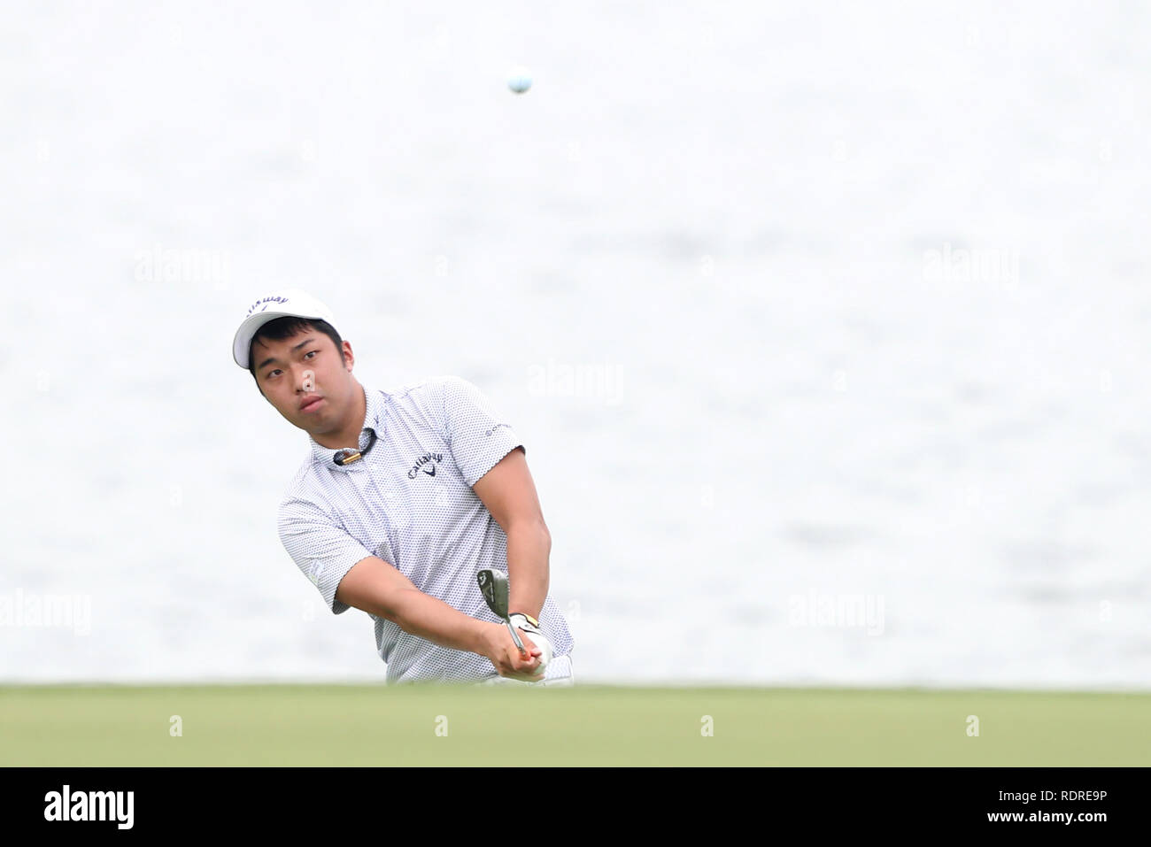 Singapore. 18 gennaio, 2019. Shotaro Wada di Giappone gioca un colpo al quarto foro durante il secondo round del Singapore aperto al Corso Serapong, Sentosa Golf Club. Credito: Paul Miller/ZUMA filo/Alamy Live News Foto Stock