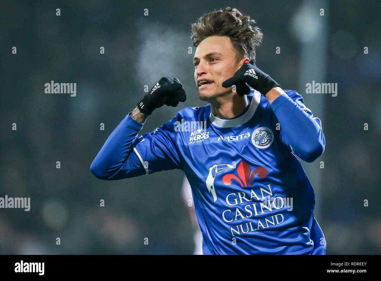 DEN BOSCH, 18-01-2019 ,Stadion De Vliert Keuken Kampioen Divisie, Den Bosch - Top Oss ,Stagione 2018 / 2019, FC Den Bosch player Stefano Beltrame celebrare il suo obiettivo (2-0) durante il match Den Bosch - Top Oss Foto Stock