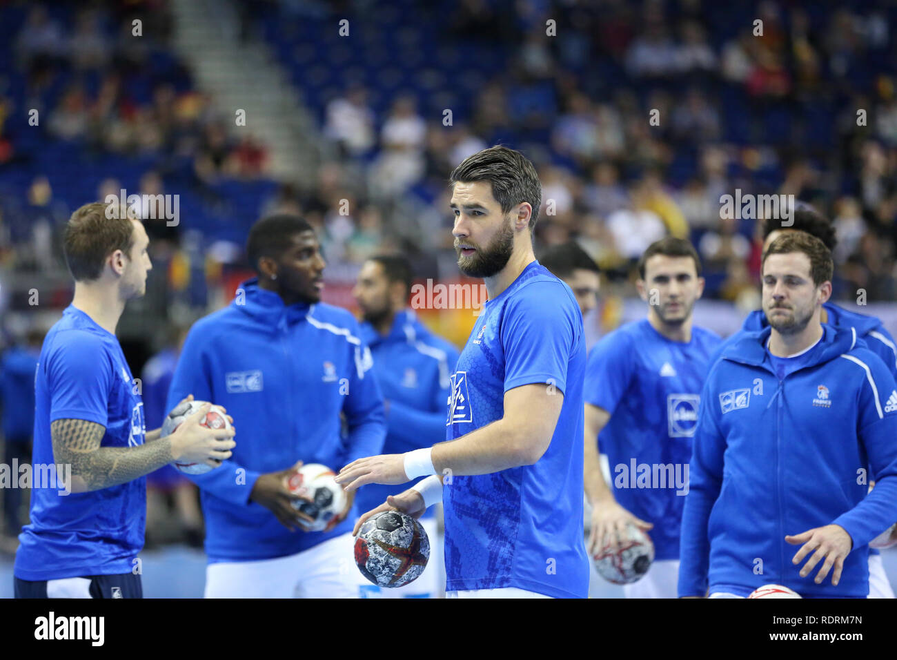 Germania. Berlino, Germania. 17 gen 2019. IHF pallamano uomini del Campionato del Mondo di Berlino, Germania.Luka Karabatic per la Francia durante il warm-up prima che il credito di gioco: Mickael Chavet/Alamy Live News Foto Stock