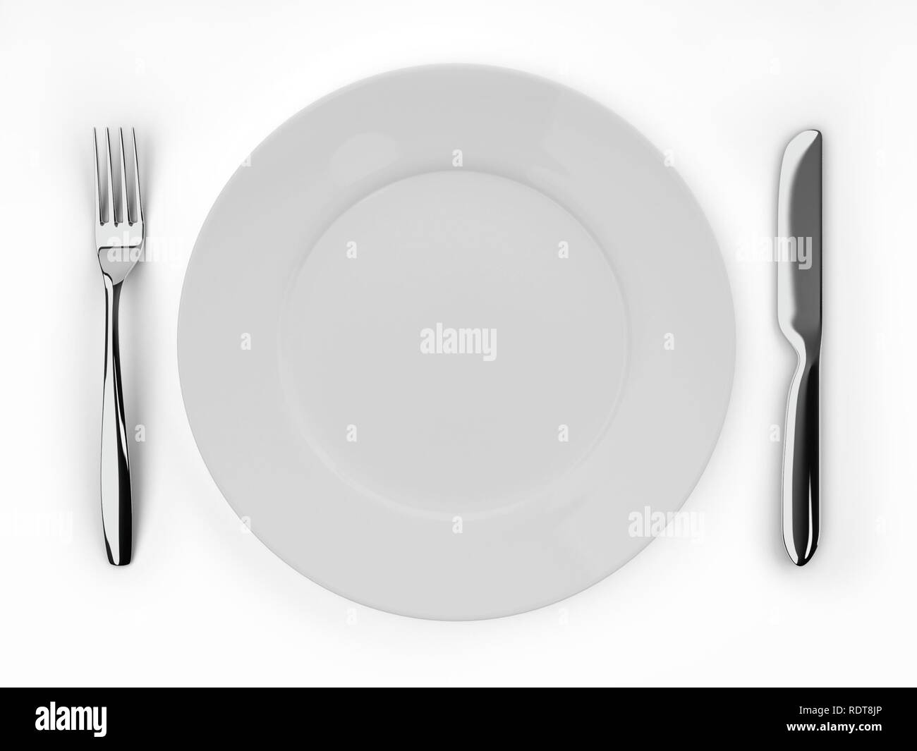 Cena di Vuoto piastra, coltello e forchetta Foto Stock