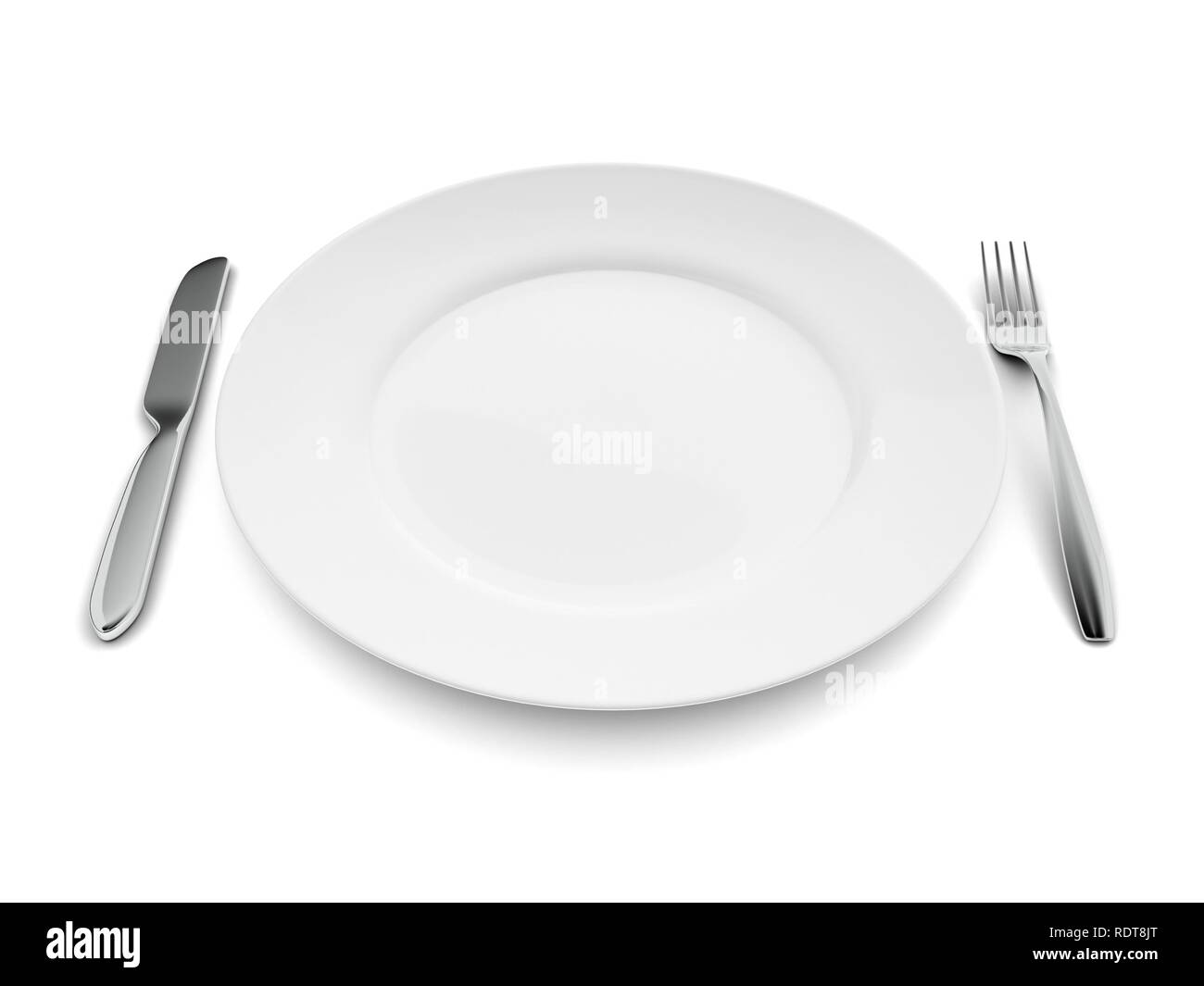 Cena di Vuoto piastra, coltello e forchetta Foto Stock