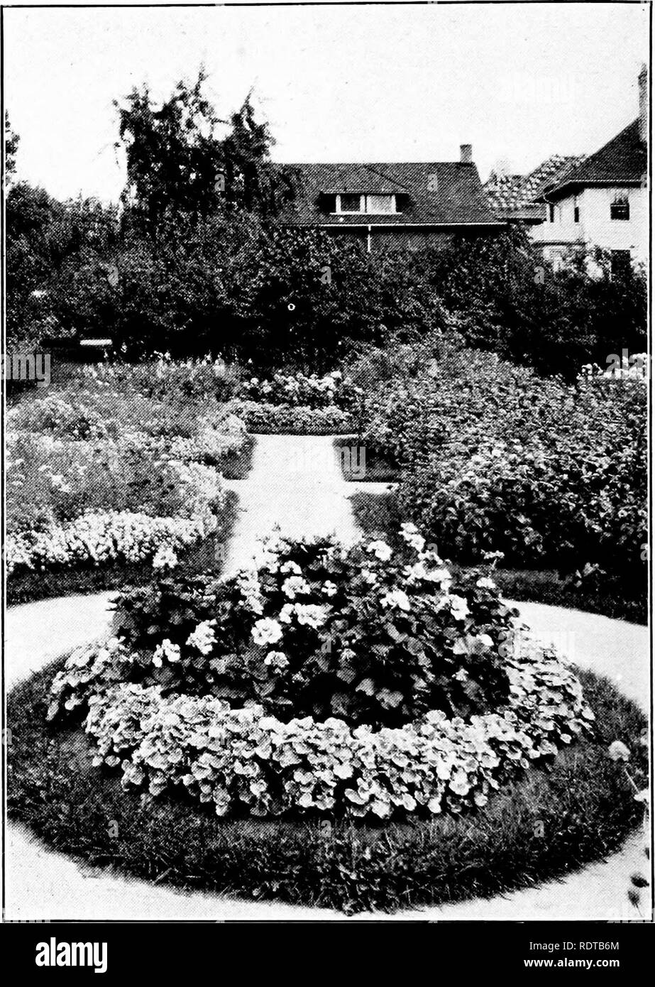 . Un piccolo giardino di l'anno, in cui tanta gioia è stata trovata, l'esperienza acquisita e del profitto, spirituale come pure banale, derivato senza perdita di prestigio in una pratica quartiere. Il giardinaggio; fiori. Foto di Nathan E. Graves Co. Una felice disposizione biancheria da letto dei gerani. Si prega di notare che queste immagini vengono estratte dalla pagina sottoposta a scansione di immagini che possono essere state migliorate digitalmente per la leggibilità - Colorazione e aspetto di queste illustrazioni potrebbero non perfettamente assomigliano al lavoro originale. Teall, Gardner Callahan, 1878-. New York, E. P. Dutton &AMP; l'azienda Foto Stock