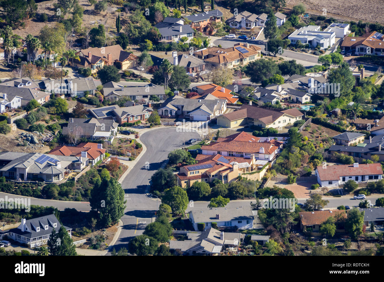 Vista aerea di un quartiere residenziale a nord di San Luis Obispo, California centrale Foto Stock