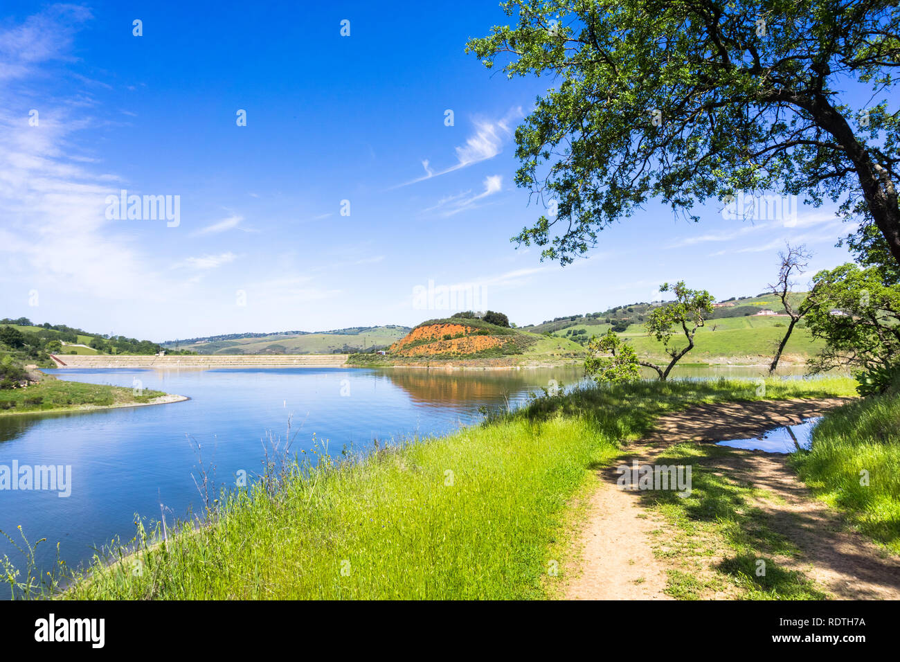 Percorso a piedi seguendo il litorale di Calero serbatoio, Rancho San Vicente Spazio aperto conservare che è parte della contea di Calero Park, Santa Clara conte Foto Stock