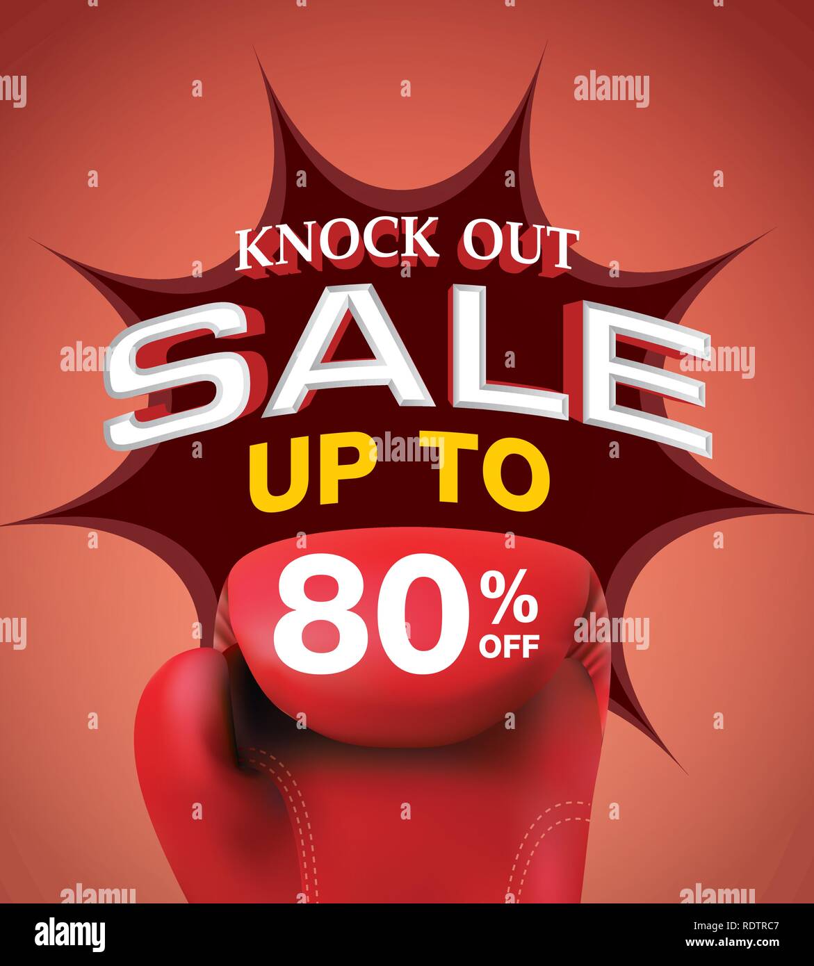 Knock Out vendita 80 percento voce design per banner o poster. Vendita e sconti concetto. Illustrazione Vettoriale. Illustrazione Vettoriale