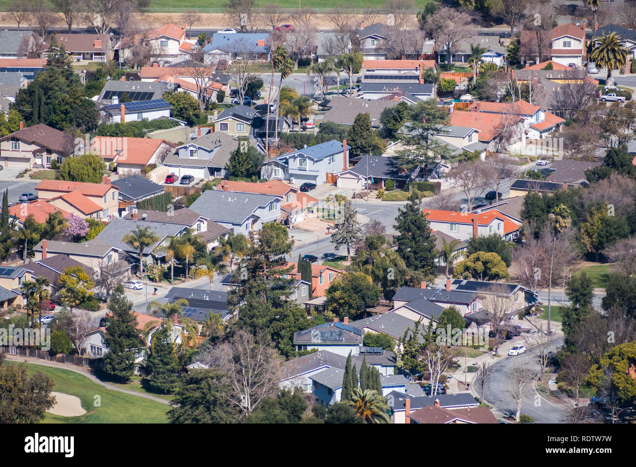 Vista aerea del quartiere residenziale di San Jose, South San Francisco Bay Area, California Foto Stock